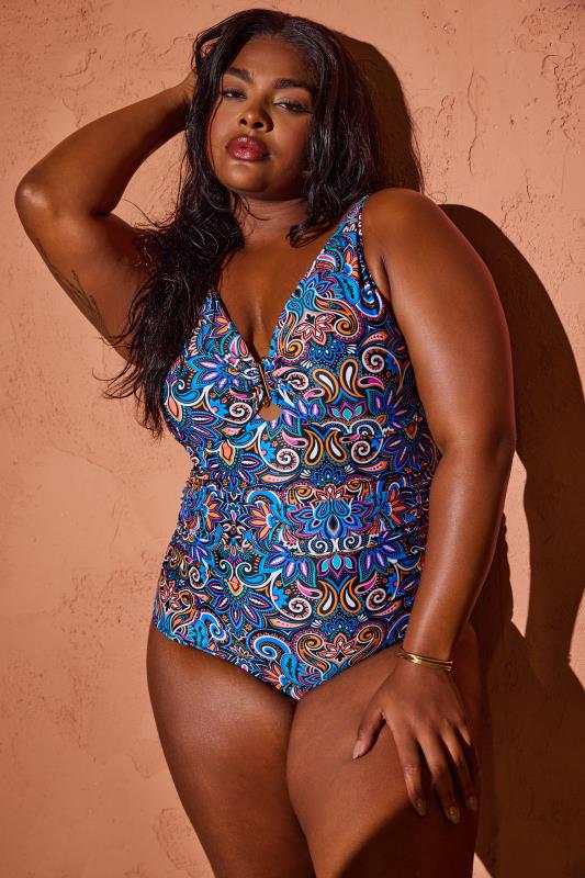  Grande Taille YOURS Curve Blue Floral Paisley Print Tummy Control Swimsuit