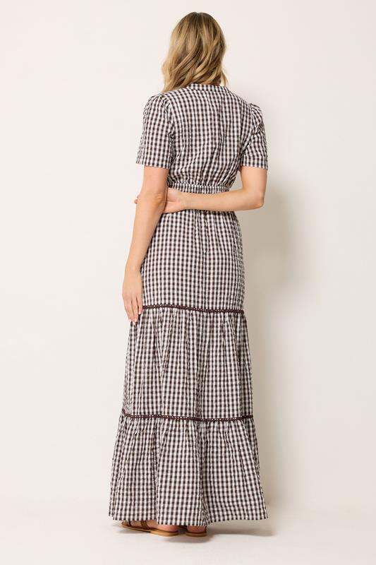 LTS Tall Women's Chocolate Brown Gingham Cotton Maxi Dress | Long Tall Sally 2