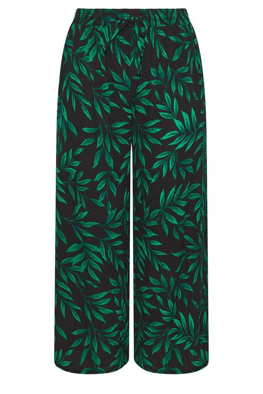 YOURS Plus Size Black & Green Leaf Print Crinkle Beachwear Wide Leg Trousers | Yours Clothing 5