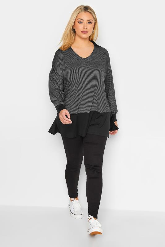 YOURS Plus Size Curve Black Stripe Polo Scoop Neck Top | Yours Clothing