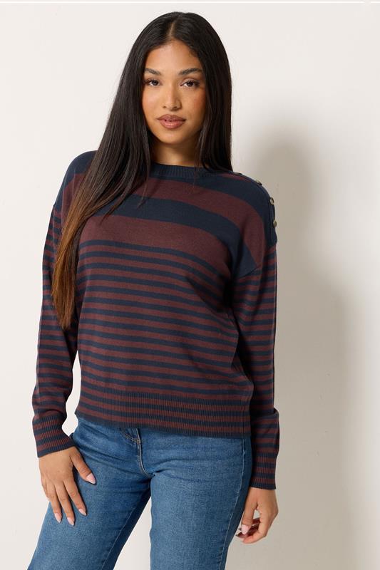 M&Co Petite – Gestreifter Pullover in Marineblau und Beerenrot