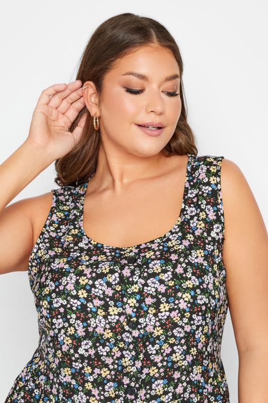 Black Floral Button Detail Tunic Top | Yours Clothing  4