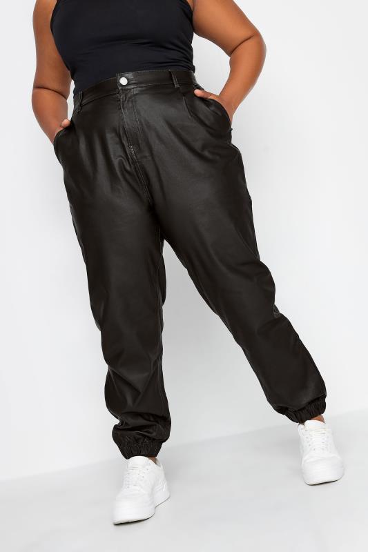 Plus Size  YOURS Curve Black Coated Cargo Trousers