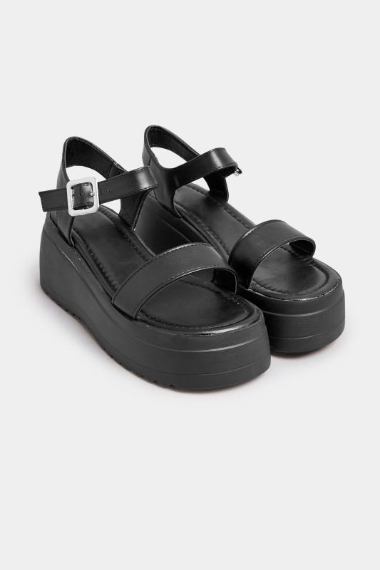 PixieGirl Black Chunky Wedge Sandals In Standard Fit | PixieGirl 2