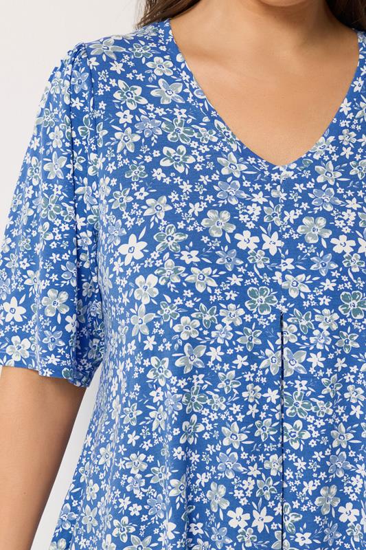 YOURS Plus Size Blue Ditsy Floral Swing Top | Yours Clothing 4
