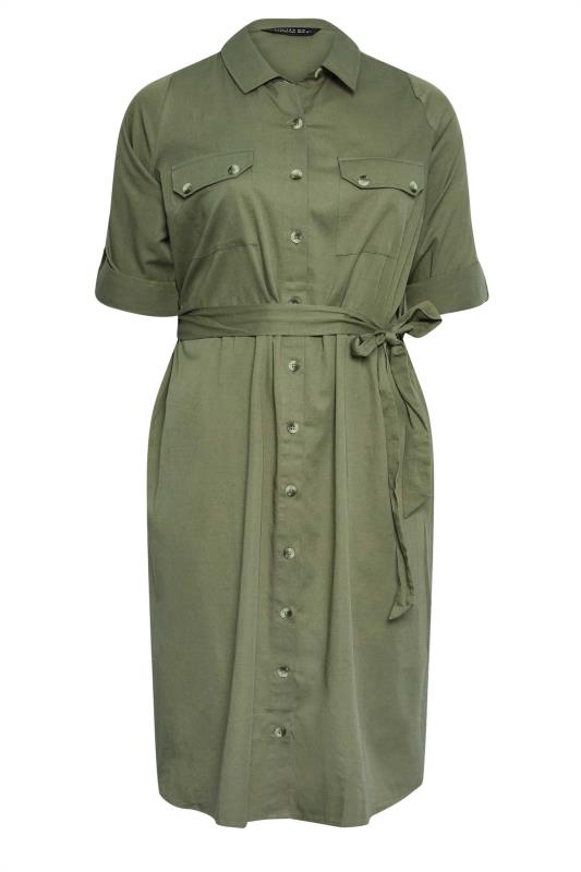 LIMITED COLLECTION Plus Size Khaki Green Utility Shirt Dress | Yours Clothing 6