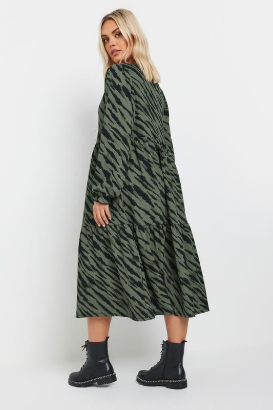 YOURS Plus Size Green Zebra Print Textured Midaxi Dress | Yours Clothing 3