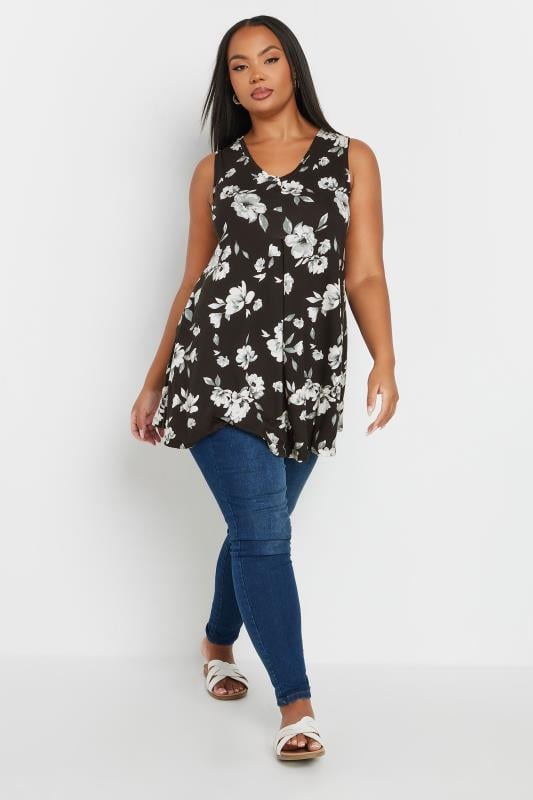 YOURS Plus Size Black Floral Print Swing Vest Top | Yours Clothing  2