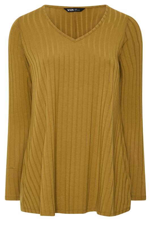 YOURS Plus Size Yellow Ribbed Long Sleeve Top | Yours Clothing 5