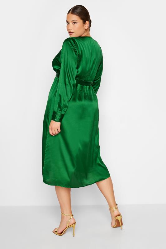 LIMITED COLLECTION Plus Size Forest Green Satin Wrap Dress | Yours Clothing 4