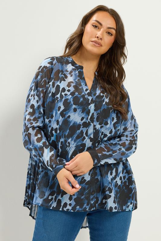  YOURS Blouse plissée au dos bleue à motif animal