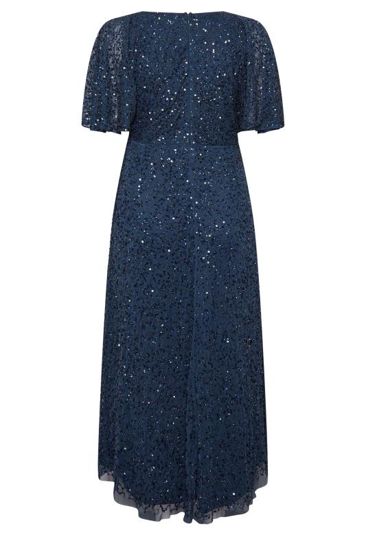 LUXE Plus Size Navy Blue Hand Embellished V-Neck Maxi Dress | Yours Clothing 7
