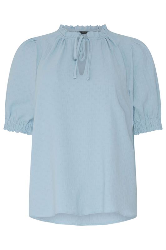 M&Co Blue Pastel Tie Neck Frill Sleeve Blouse | M&Co 5
