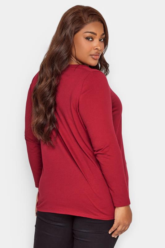 YOURS Curve Plus Size Red Long Sleeve Basic Top | Yours Clothing  3
