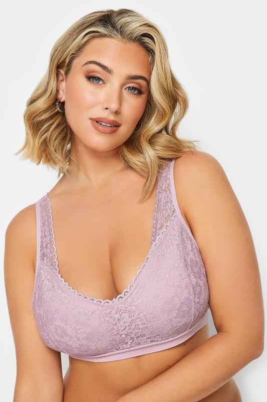 Plus Size Pink Seamless Lace Padded Non-Wired Bralette | Yours Clothing 1