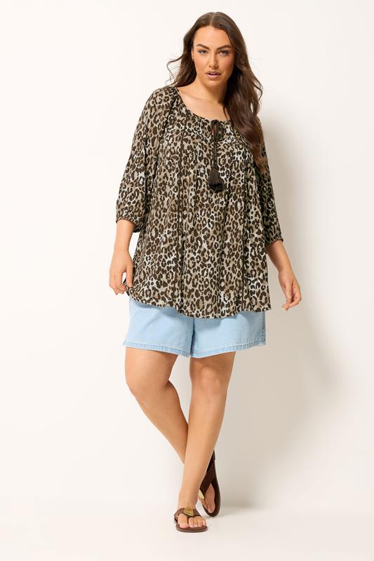 YOURS Plus Size Brown Leopard Print Swing Blouse | Yours Clothing 1