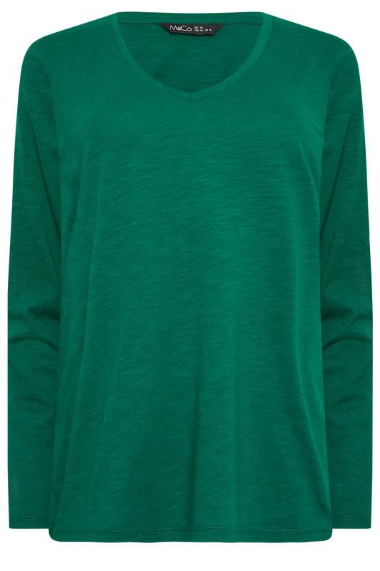M&Co Dark Green V-Neck Long Sleeve Cotton Blend T-Shirt | M&Co 6