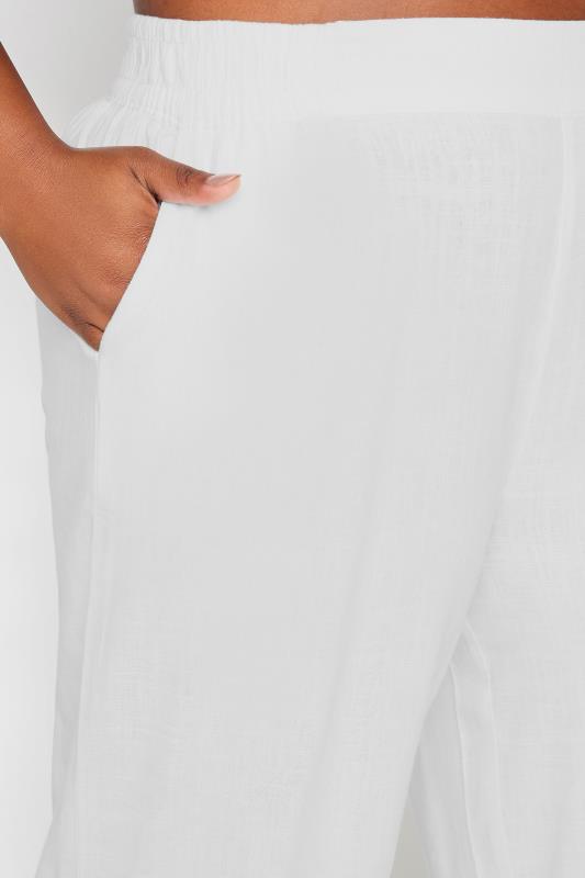 YOURS Plus Size White Wide Leg Cropped Linen Trousers | Yours Clothing 5