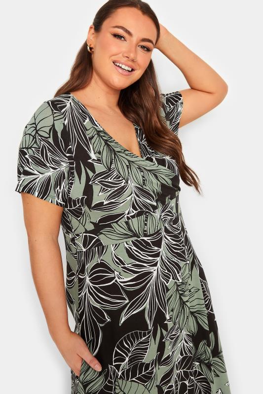 YOURS Curve Blue Leaf Print Wrap Midaxi Dress | Yours Clothing  4
