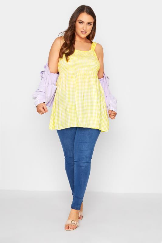 Curve Yellow Shirred Gingham Vest Top 2