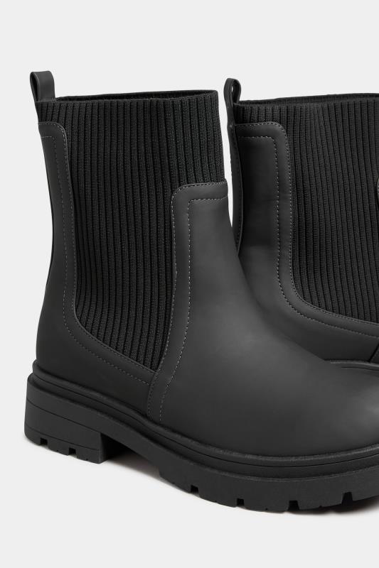 LIMITED COLLECTION Black Sock Chelsea Boots In Wide E Fit & Extra Wide EEE Fit | Yours Clothing 5