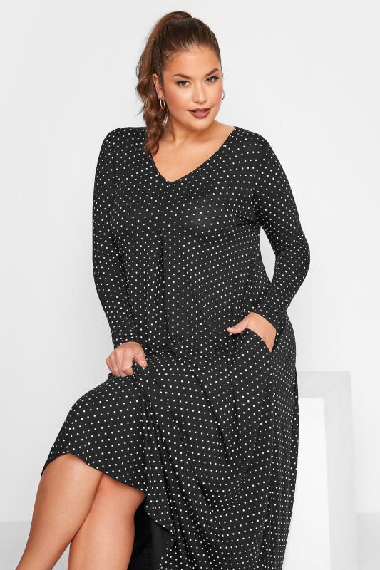 LIMITED COLLECTION Plus Size Black Polka Dot Pleat Front Dress | Yours Clothing 4