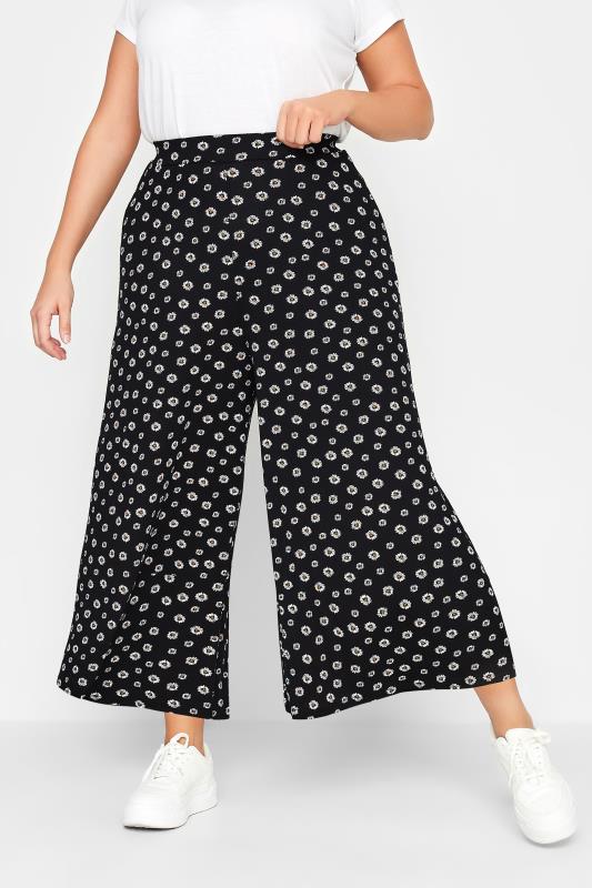 YOURS Plus Size Curve Black Daisy Print Midaxi Culottes | Yours Clothing