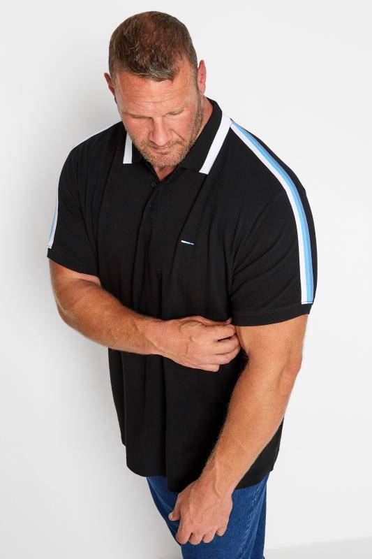 BadRhino Big & Tall Black Striped Sleeve Polo Shirt 1