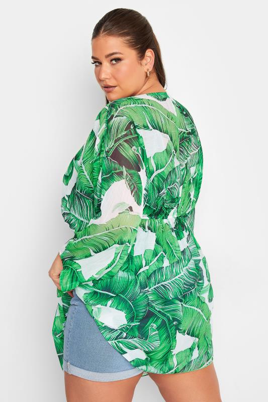 YOURS Plus Size Green Leaf Print Kimono | Yours Clothing 4