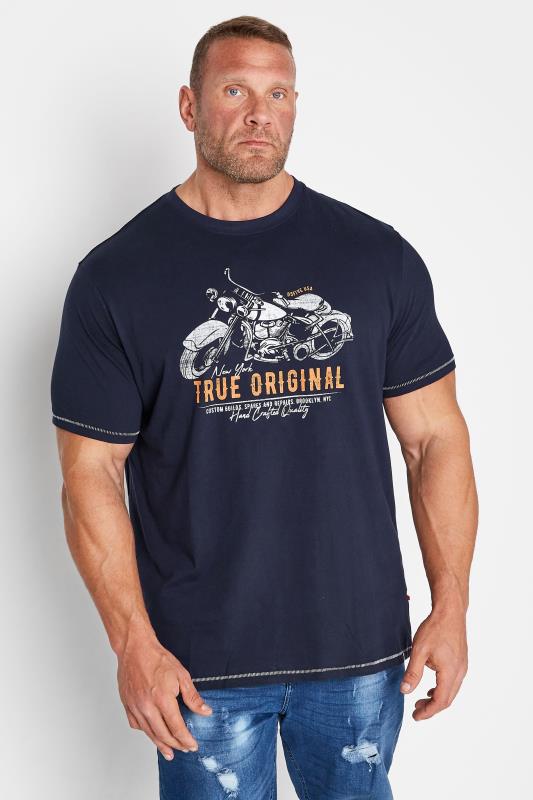D555 Big & Tall Navy Blue Original Motorbike Printed T-Shirt | BadRhino 1