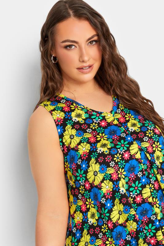 YOURS Plus Size Black & Yellow Ditsy Print Pleat Front Vest Top | Yours Clothing 4