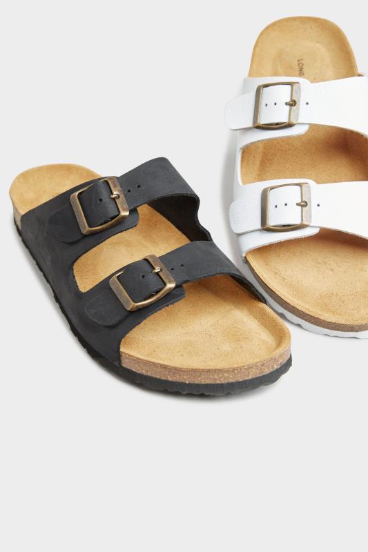 LTS White Leather Two Buckle Footbed Sandals In Standard D Fit | Long ...