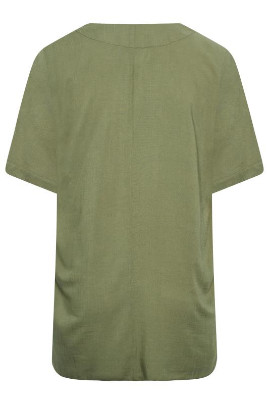 YOURS Curve Plus Size Khaki Green Marl V-Neck Top 7