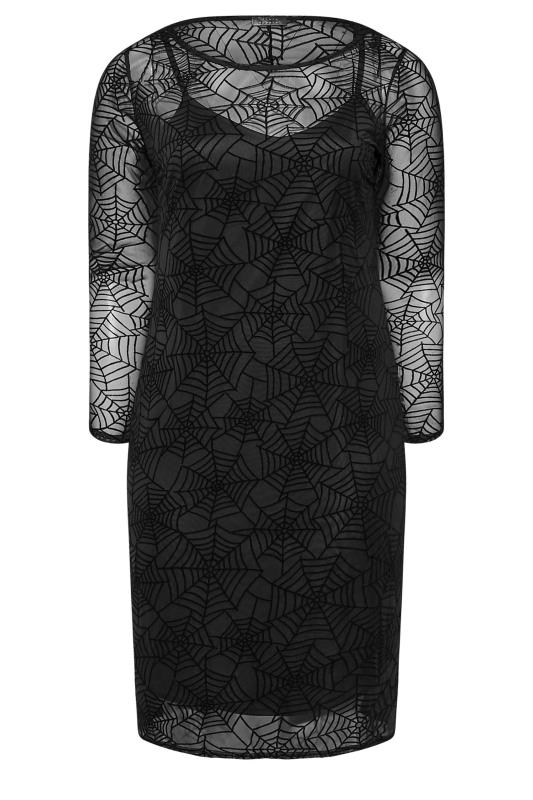 YOURS LONDON Plus Size Black Flocked Halloween Cobweb Mesh Dress | Yours Clothing 6