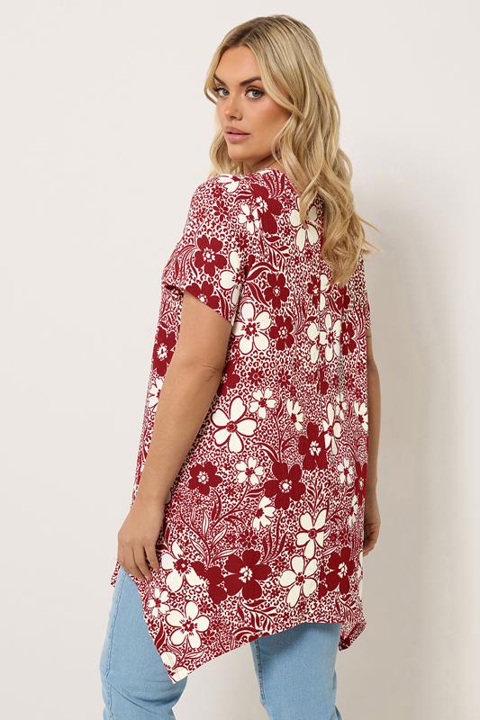 YOURS Plus Size Red Floral Hanky Hem Top | Yours Clothing 2