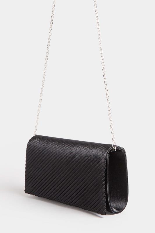 Black Pleated Satin Clutch Bag | Yours Clothing 3
