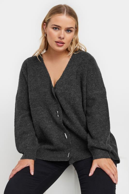 YOURS Plus Size Charcoal Grey Button Through Cardigan | Yours Clothing 2