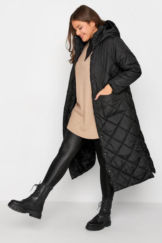 Plus Size  YOURS Curve Black Lightweight Quilted Maxi Coat