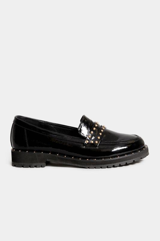 LTS Black Patent Studded Loafers In Standard D Fit 2