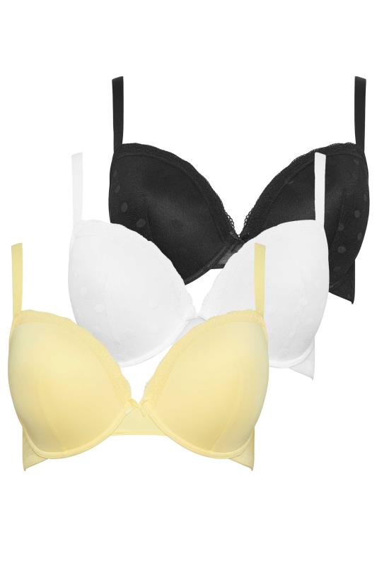 YOURS Plus Size 3 PACK Yellow & White Padded Underwired T-Shirt Bras | Yours Clothing 6