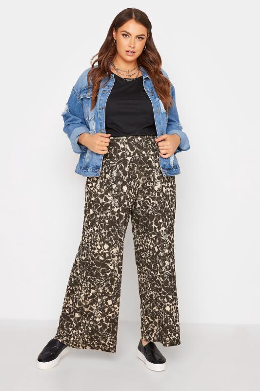 LIMITED COLLECTION Plus Size Black Leopard Print Wide Leg Trousers | Yours Clothing  2