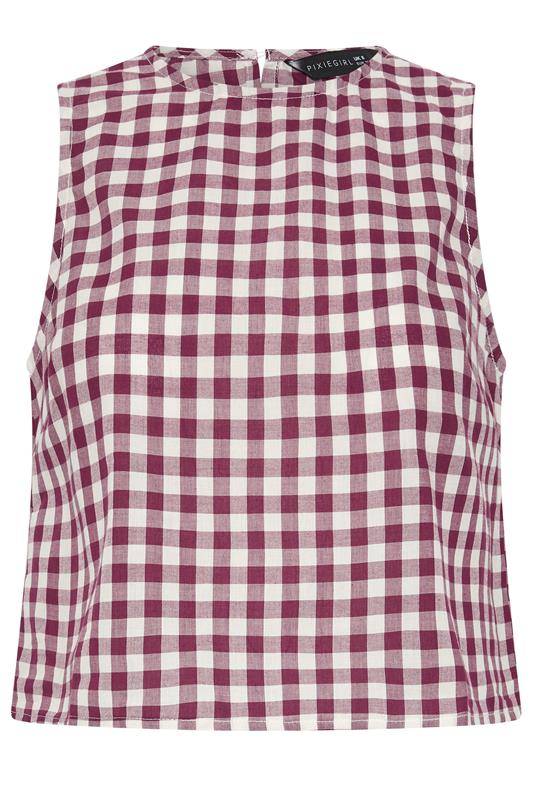 PixieGirl Petite Women's Burgundy Red Cotton Gingham Top | PixieGirl  6