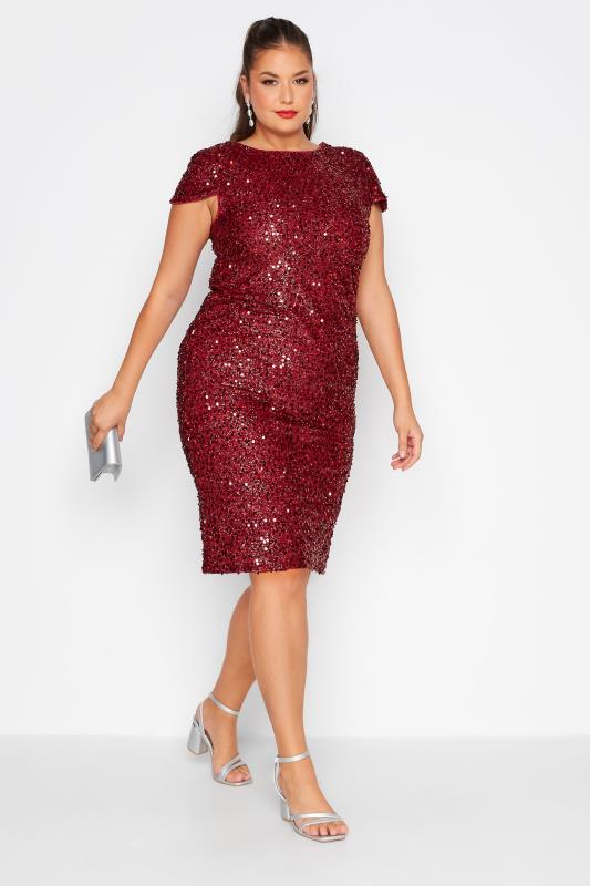 YOURS LONDON Plus Size Red Sequin Embellished Shift Dress | Yours Clothing 2