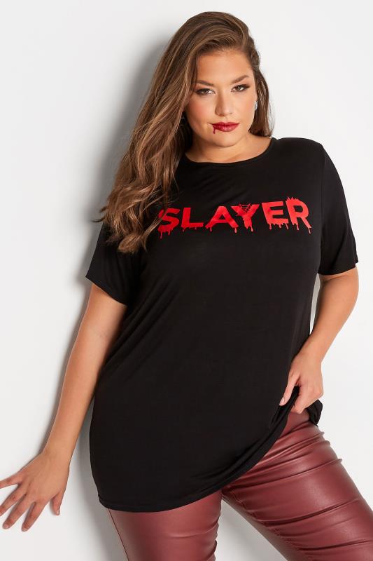 LIMITED COLLECTION Plus Size Black 'Slayer' Halloween T-Shirt | Yours Clothing 1