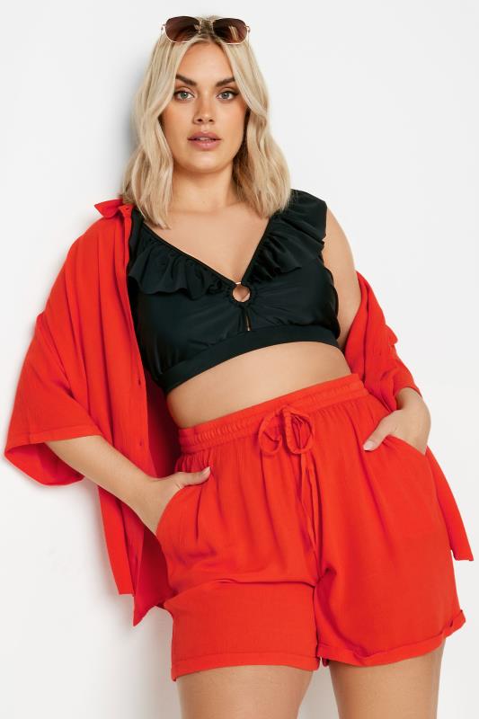 LIMITED COLLECTION Plus Size Red Crinkle Shorts | Yours Clothing 1
