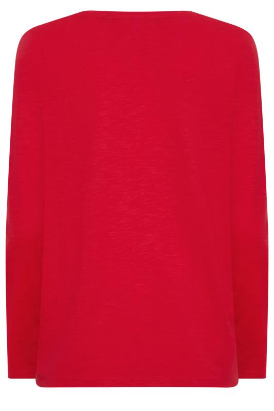 M&Co Red V-Neck Long Sleeve Cotton Blend T-Shirt | M&Co 7