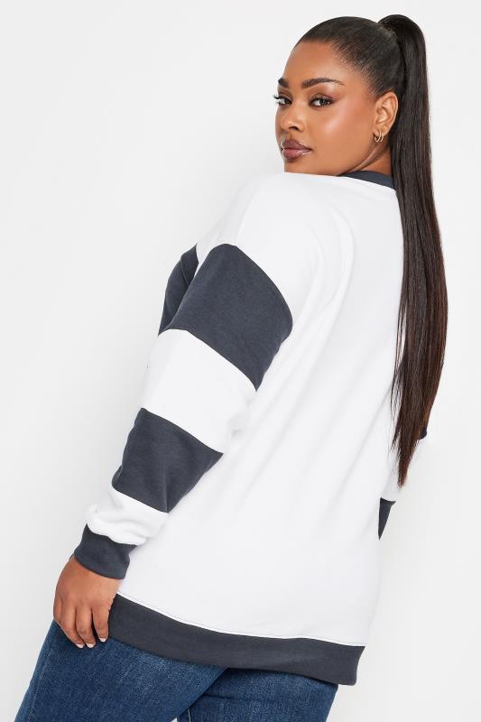 YOURS Plus Size Navy Blue 'Paris' Stripe Print Sweatshirt | Yours Clothing 3