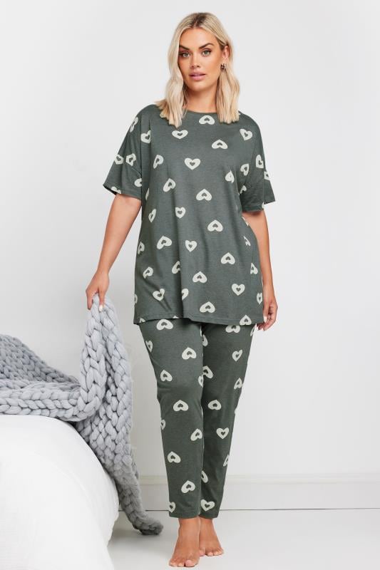 YOURS Plus Size Grey Heart Print Pyjama Set | Yours Clothing 1