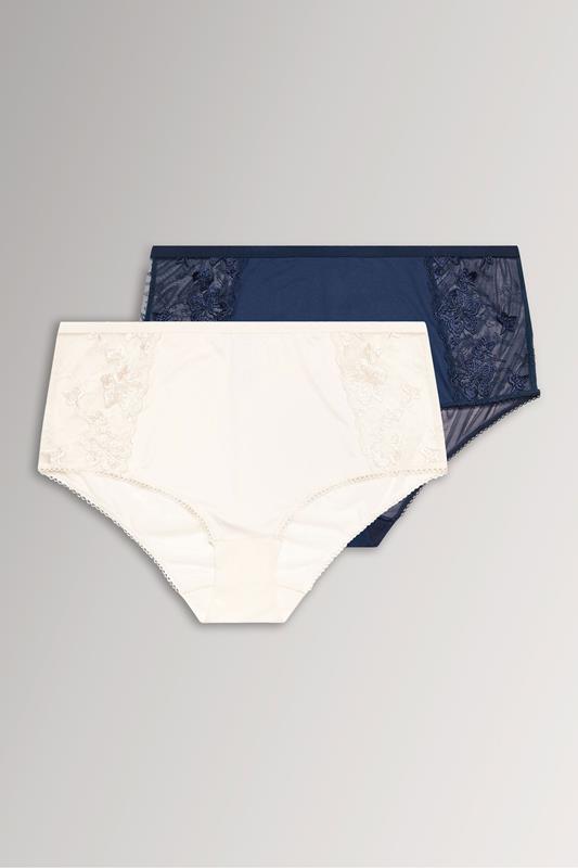 YOURSET 2 PACK Curve Navy Blue & White Embroidered Full Briefs