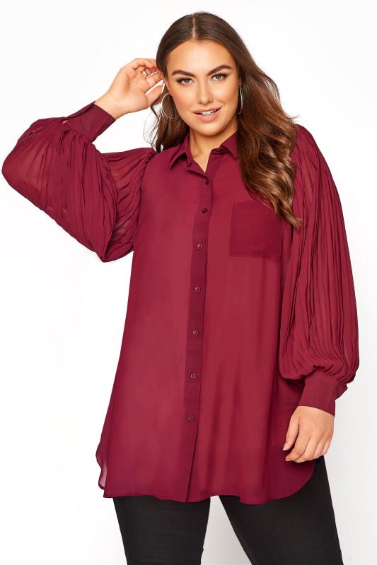 YOURS LONDON Curve Burgundy Red Pleat Sleeve Shirt 1